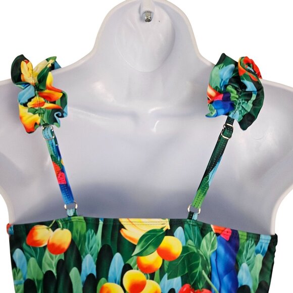 Spolrike Womens Tropical Floral One-Piece Swimsuit Ruffled Straps Medium Beach - Picture 9 of 12
